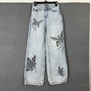 Hot Topic Jeans Skeleton Fairy Wide Leg High Rise Light Wash Juniors  Size 3